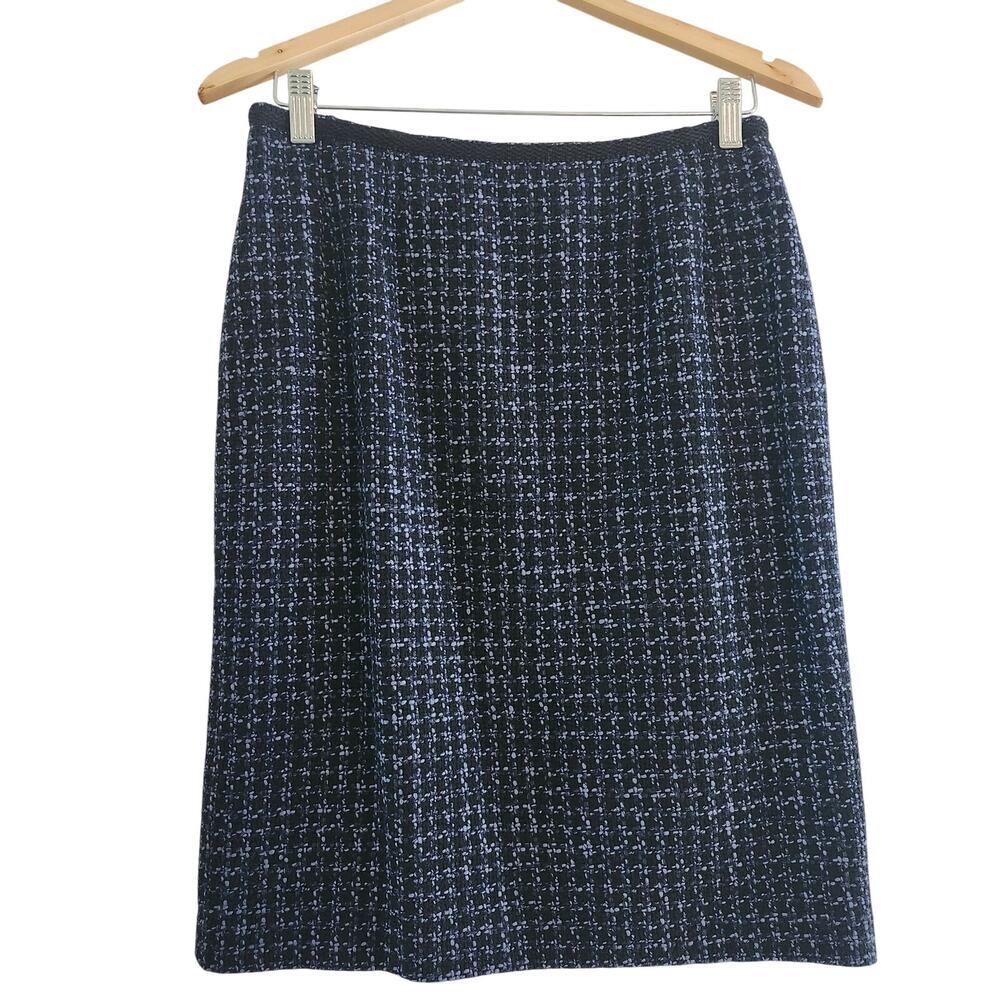 Tweed Black Blue Knee Length Skirt Size 8